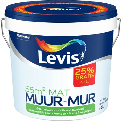 Afbeelding van Levis Muurverf Mat Wit 5L 4+1L Gratis
