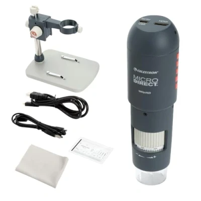 Afbeelding van Celestron 44316 MicroDirect 1080P Microscope numérique à Main HDMI, grossissement 10x 220x, Gris/Blanc