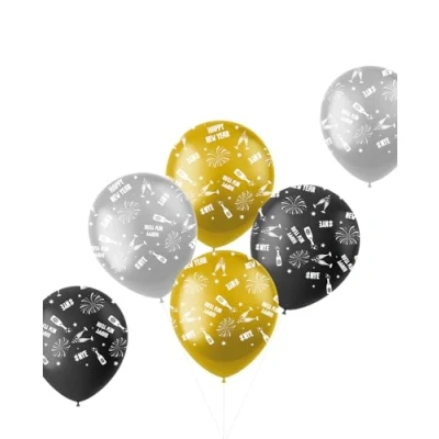 Afbeelding van Folat Ballonnen BlackGold HNY Zwart, Goud, Zilver 6 stuks