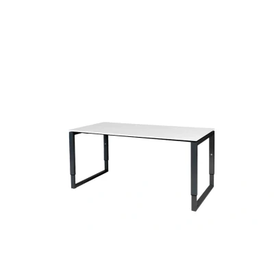 Afbeelding van Domino Plus bureau, hoogte instelbaar (62 85cm) met 160x80cm &#039;zwevend&#039; krijtwit 25mm blad en zwart (RAL9011) O poot frame