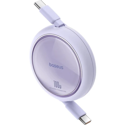 Afbeelding van USB C naar kabel Max 100 Watt Paars 1 meter oprolbaar