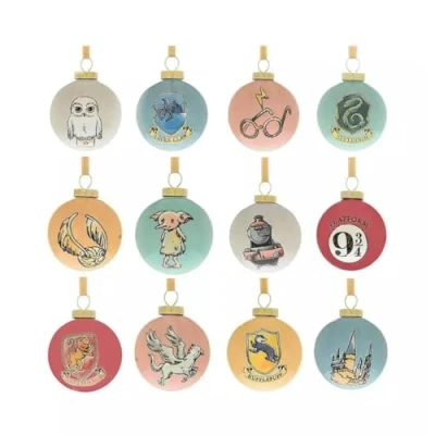 Afbeelding van Harry Potter Hedwige Dobby Hogwarts mini kerstballen, 12 stuks in geschenkdoos