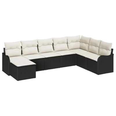Afbeelding van vidaXL 8 Delige Tuin Sofa Set met Kussens Zwart Poly Rattan, 2 Zitter Opslag &amp; Rattan