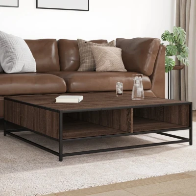Afbeelding van vidaXL Salontafel 100x100x30 cm bewerkt hout en metaal bruin eiken