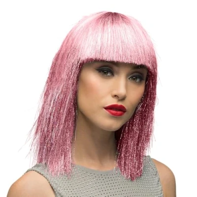 Afbeelding van Boland Pruik Crazy Roze Steil Halflang Vrouwen Showgirl Glitter and Glamour
