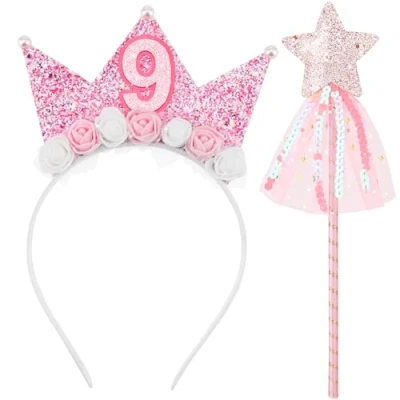 Afbeelding van DRESHOW Baby verjaardag kroon haarband en toverstaf ster prinses voor carnaval feest