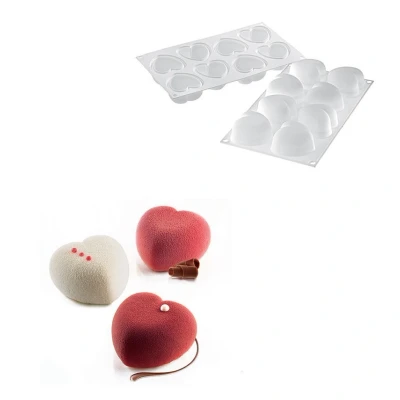 Afbeelding van Silikomart Siliconen Bakvorm Hart (8x) 6,3x6,5x3,9cm+cutter