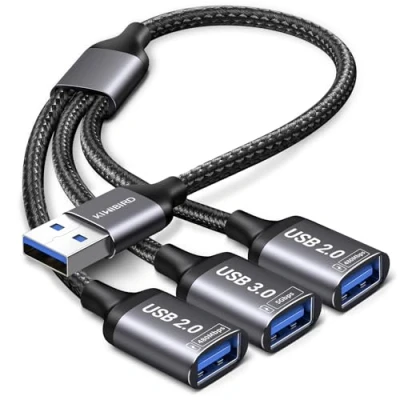 Afbeelding van KiWiBiRD Y kabel USB splitter, adapter 1 mannelijk naar 3 vrouwelijke (1 x 3.0, 2 2.0) dataverlenging voor laptop Mac auto PS5 PS4 stick toetsenbord muis printer