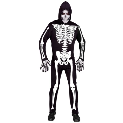 Afbeelding van Widmann Spook &amp; Skelet Kostuum Wandelende Bottenzak Man Zwart / Wit Large Carnavalskleding Verkleedkleding