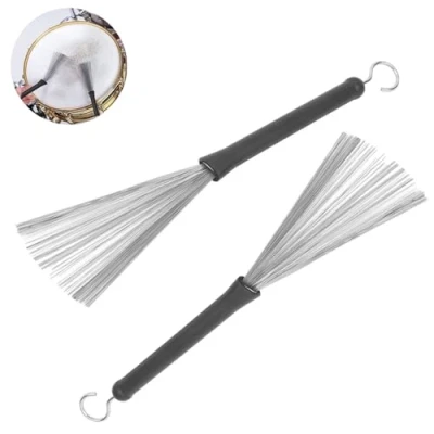 Afbeelding van Zwenjuan Brosse pour tambour,2 pièces Jazz Drum Stick Brosses Batteries Métallique rétractable Batterie avec poils Métalliques