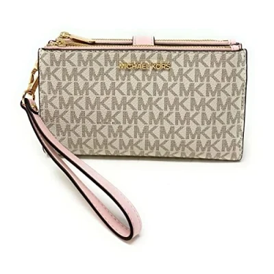 Afbeelding van Michael Kors Jet Set Reizen Dubbele Rits Polsbandje Signature PVC, Vanilla Softpink