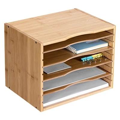 Afbeelding van Navaris bamboe bureau organizer tray 33 x 24,5 26 cm Houd je tafelblad opgeruimd Voor magazines brieven en schrijfwaren Bamboehout