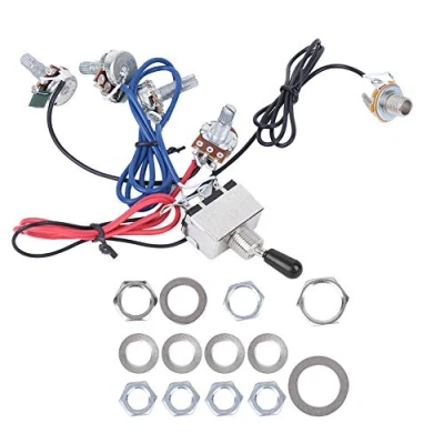 Afbeelding van 500K 2V2T1J elektrische gitaar potentiometer voorbedrade gitaarkabelboom set 3 weg schakelstekker voor gitaaronderdelen (zwart)