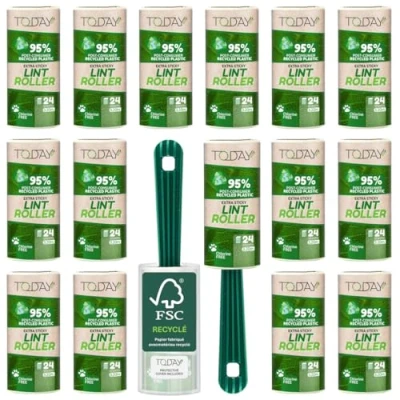 Afbeelding van Today Eco 95% gerecycled kledingrol 16 rollen + 2 handgrepen met plastic deksel na consumptie Anti haarborstel voor huisdieren, katten en honden