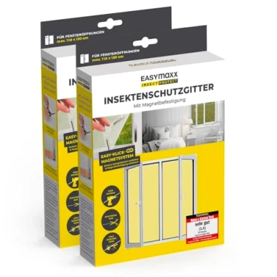 Image de EASYmaxx Insect Protect Lot de 2 moustiquaires pour fenêtre avec fixation magnétique Découpable Moustiquaire jusqu&#039;à 110 x 130 cm Aimant anti moustiques Montage facile