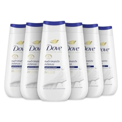 Afbeelding van Dove Hydraterend douchebad, delicate formule op microbioom van de huid, met plantaardige vochtinbrengende werkzame stoffen, zonder sulfaten, douche voor mannen en vrouwen, 6 stuks à 225 ml