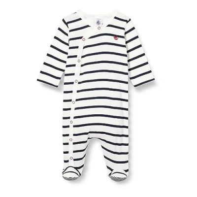 Image de Petit Bateau Pyjama Dors Bien Mixte bébé, Blanc Marshmallow/Bleu Smoking, 24 mois