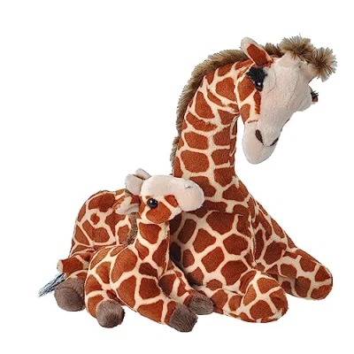 Afbeelding van Pluche gevlekte giraffe met jong knuffel 38 cm Giraffes safaridieren knuffels Speelgoed voor kinderen
