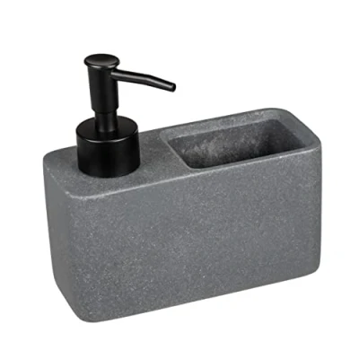 Afbeelding van WENKO Resa Vaatwasserdispenser, zeepdispenser, natuursteen met sponsvak (meegeleverd), navulbaar, inhoud ca. 150 ml, 14,5 x 14,3 6 cm, donkergrijs