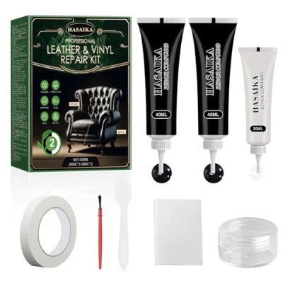Afbeelding van HASAIKA Reparatieset voor leer, lederreparatiecrème, reparatie van leren krassen, 100 ml, het repareren meubelpannenkoeken, banken, jassen, riemen, bootstoelen