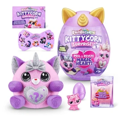 Afbeelding van Rainbocorns Kittycorn Surprise Series 7, Bengaalse kat, pluche dier om te verzamelen, 10 verrassingen uit pakken, pellen en het hart onthullen, zelfklevend, vanaf 3 jaar (Bengalse kat)