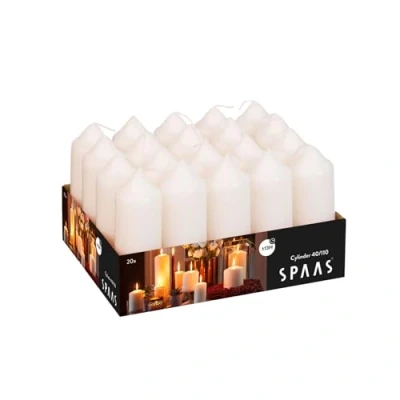 Afbeelding van Spaas 20 stuks cylinderkaarsen, cilinder, 40/110 mm, ± 13 uur, niet geparfumeerd, ivoorkleurig
