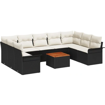 Afbeelding van vidaXL 10 Delige Tuin Sofa Set met Kussens Zwart Poly Rattan Acacia
