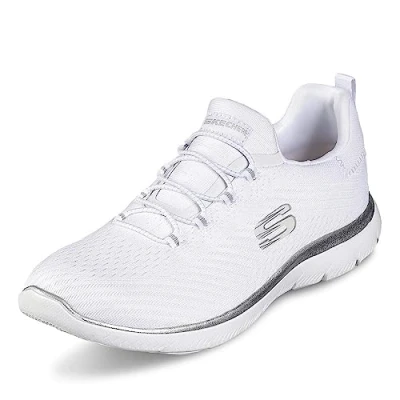 Image de Skechers Attraction rapide Summits Femme Baskets, Bordure argentée en maille blanche, 42 EU