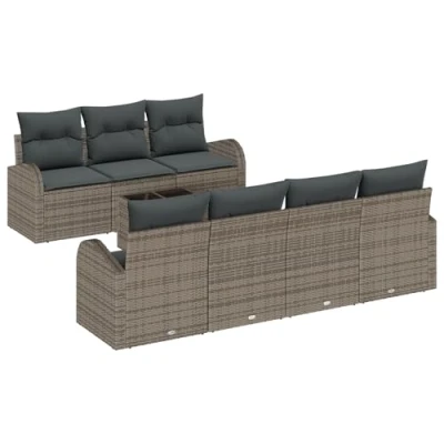 Afbeelding van vidaXL 8 Delige Tuin Sofa Set met Kussens Grijs Poly Rattan