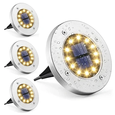Afbeelding van GIGALUMI Zonnelamp voor buiten, 12 leds, 4 stuks, vloerlampen op zonne energie, witte tuinverlichting, roestvrij staal, waterdicht tuin, terras, gazon, binnenplaats, poort