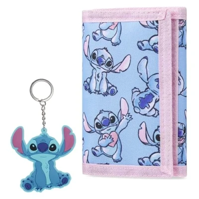 Afbeelding van Disney Portemonnees voor kinderen, geschenkdoos, portemonnee en sleutelhanger, cadeau idee Stitch, ijskoningin, prinses, Blauwe Modern