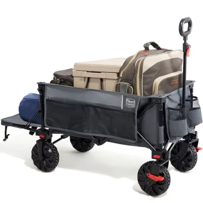 Afbeelding van TIMBER RIDGE opvouwbare strandwagen, 300 liter, met remmen, strandwagen achterklep, 135 kg, afneembare brede wielen, verstelbare handgreep, voor camping, tuin, grijs