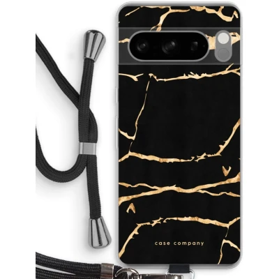 Afbeelding van Case Company® hoesje met Koord geschikt voor Google Pixel 8 Pro Gouden marmer Telefoonhoesje Zwart Bescherming aan alle Kanten en Over de Schermrand