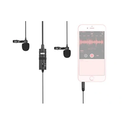 Afbeelding van Boya BY M1DM Dubbele microfoon, omnidirectionele stropdas om vast te klikken, voor Canon, Nikon, Sony, camcorder iPhone, Samsung, Huawei, smartphones en audio recorders