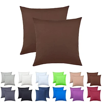 Afbeelding van NatureMark Jersey kussensloop set van 2 Oeko Tex gecertificeerd katoen chocoladebruin 40 x cm