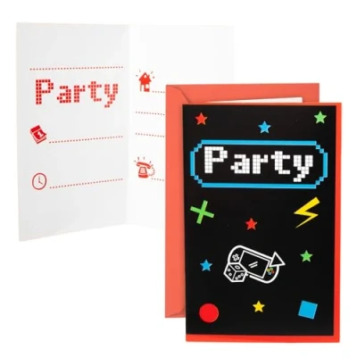 Afbeelding van Gaming Party uitnodigingen en enveloppen 6 stuks