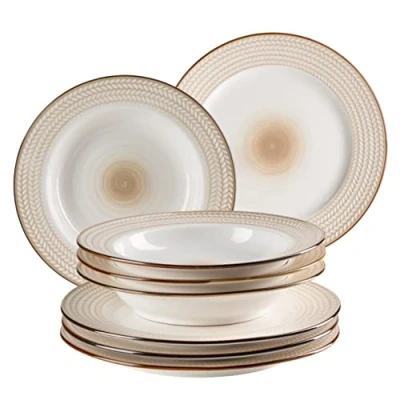 Afbeelding van MÄSER 931943 Serie Prospero Premium servies voor 4 personen in gastronomische kwaliteit, 8 delige moderne bordenset unieke vintage stijl, wit, duurzaam porselein