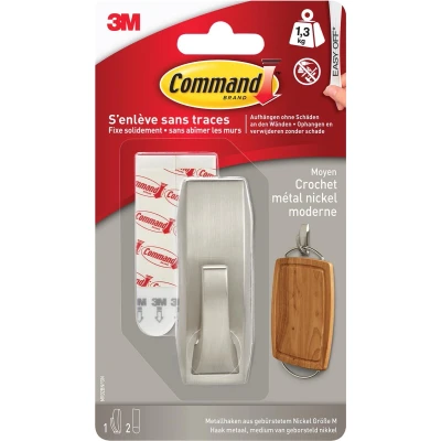 Afbeelding van 3M Command ® medium metalen haak „modern Reflection (l x b h) 79 29 mm Nikkel (geborsteld) Inhoud: 1 stuk(s)
