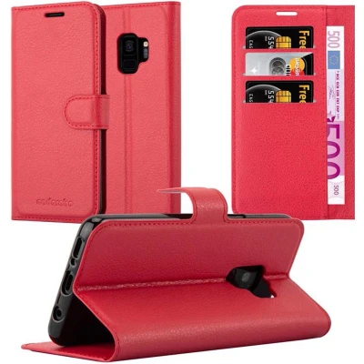 Afbeelding van Cadorabo Hoesje geschikt voor Samsung Galaxy S9 in KARMIJN ROOD Beschermhoes met magnetische sluiting, standfunctie en kaartvakje Book Case Cover Etui