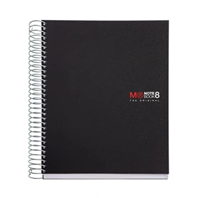 Afbeelding van Miquelrius The Original A5 notitieboek, 8 gekleurde strepen, ondoorzichtige polypropyleen omslag, formaat 148 x 210 mm, 2 gaats perforatie, 200 vellen 70 g/m², 5 mm raster, kleur: zwart