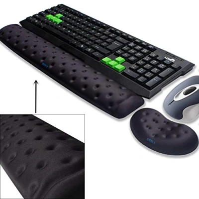 Afbeelding van BRILA Memory Foam Muis &amp; Toetsenbord Polssteun Ondersteuning Pad Kussen Set voor Computer, Laptop, Kantoorwerk, PC Gaming Massage Gaten Ontwerp (Zwarte Bundel)