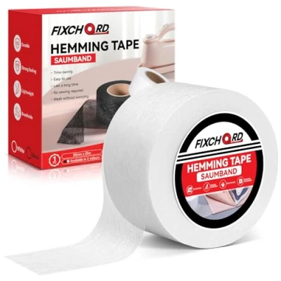 Afbeelding van FIXCHORD Strijkband, strijkband voor zoom, Wonder Web zoomband, naadloos opstrijkband, zoomband kleding, strijken en bevestiging, wit, 30 m x 50 mm