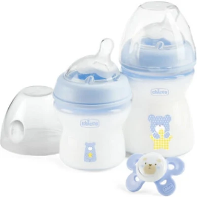 Afbeelding van Chicco Geboortesetje Natural Feeling 2 zuigflessen + Fopspeen blauw