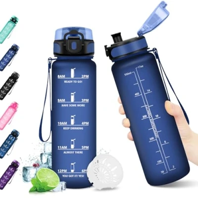 Image de KollyKolla bouteille d&#039;eau de sport pour enfants, 500 ml, avec indicateur du temps motivation, sans BPA, école, vélo, salle