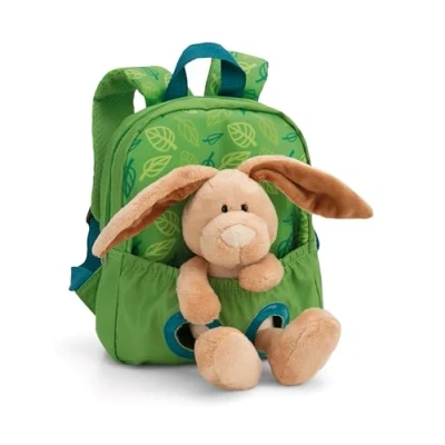 Afbeelding van NICI sac à dos 21x26 cm avec peluche lapin 25 vert Cartable de maternelle doux et moelleux amovible pour garçons filles 2 5 ans 61743