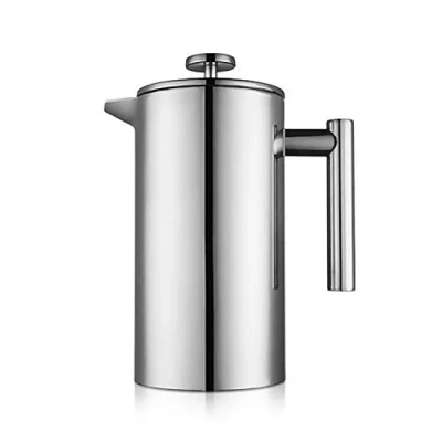 Afbeelding van MaxMiuly French Press Koffiezetapparaat 1,5 liter, roestvrij staal, dubbelwandig, geïsoleerd, met 2 extra zeven, zilver, 1500 ml