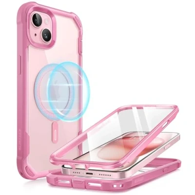 Afbeelding van i Blason AresMag Beschermhoes voor iPhone 15/iPhone 14/iPhone 13 (6,1&quot;), compatibel met MagSafe, schokbestendig, ingebouwde schermbescherming (roze)