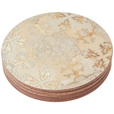 Afbeelding van Creative Tops C000279 onderzetters, rond, 12 cm, met kurkachterkant, motief: goud/grijs, 4 stuks