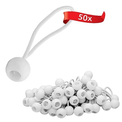 Afbeelding van ECENCE 50x spanrubbers, dekzeilspanner set, expanderlussen met kunststof kogel, tentrubbers voor dekzeilen, paviljoenen, tenten, sterke spankracht Wit