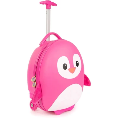 Afbeelding van Kindertrolley pinguïn (roze) handbagage lichtgewicht duurzame hardcase 17L kinderkoffer met wieltjes verstelbare handgreep